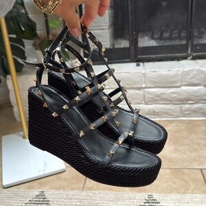 Valentino Black Studded Wedge Sandals 39